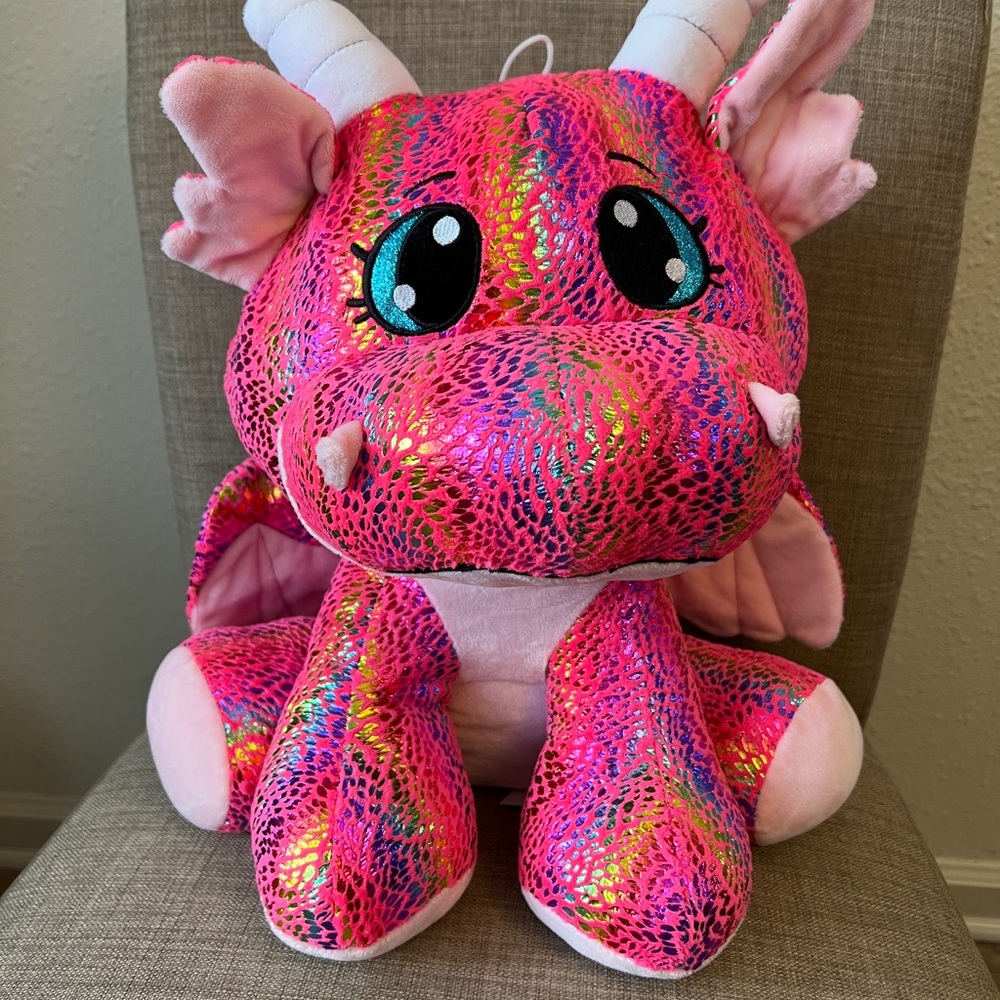 Vibrant Pink Stuffed Calypso Dragon with Sparkly Speckles